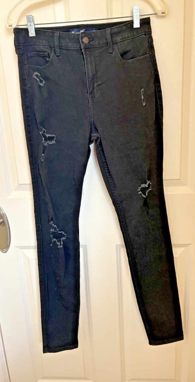 Hollister High Rise Super Skinny Jeans Womens Black 9L Distressed Ripped